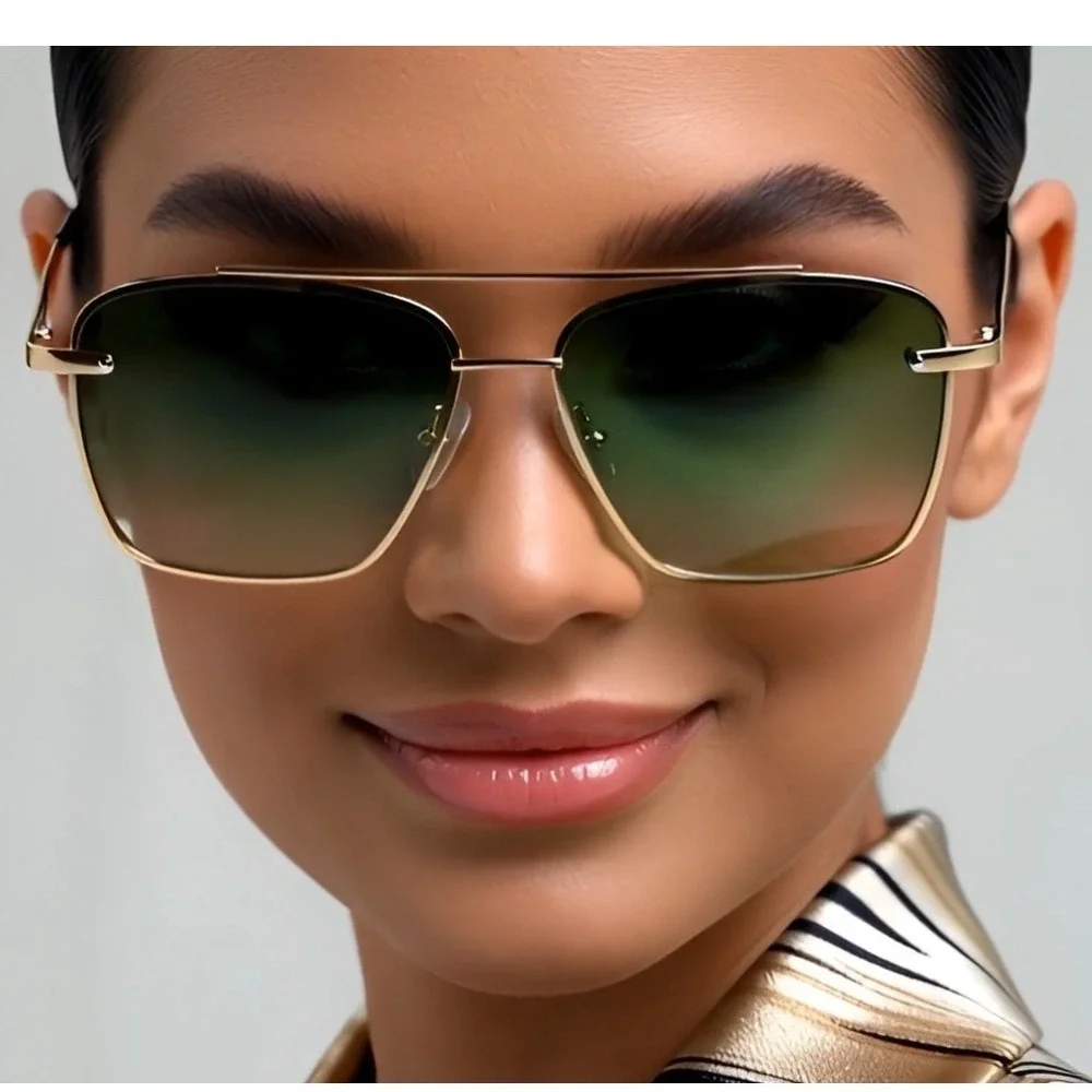 Gold‎ Square Aviator Sunglasses Gradient Lenses Rimless Women's Fashion Lentes